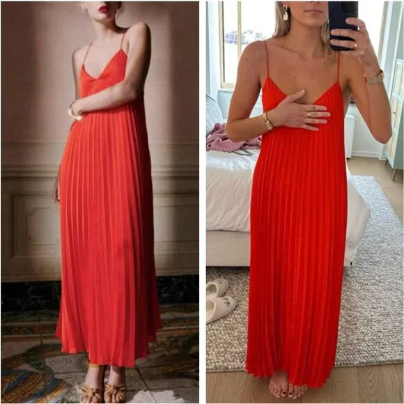 Sezane | Dresses | Sezane Pavlina Maxi Slip Dress Sz Tagerine Red